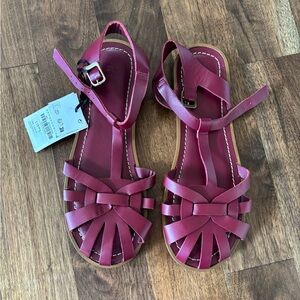 NWT Zara Burgundy Leather Cage (Fisherman) Sandals